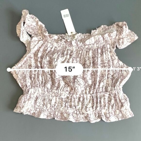 OLIVACEOUS Cropped Floral Print Smocked Off Shoulder Top Dusty People and White - Picture 5 of 8